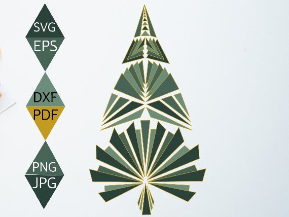 Art Deco Green Christmas Tree with Gold Border SVG