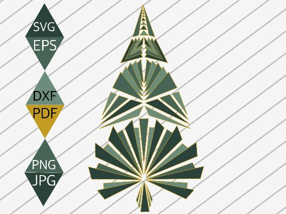 Art Deco Green Christmas Tree with Gold Border SVG