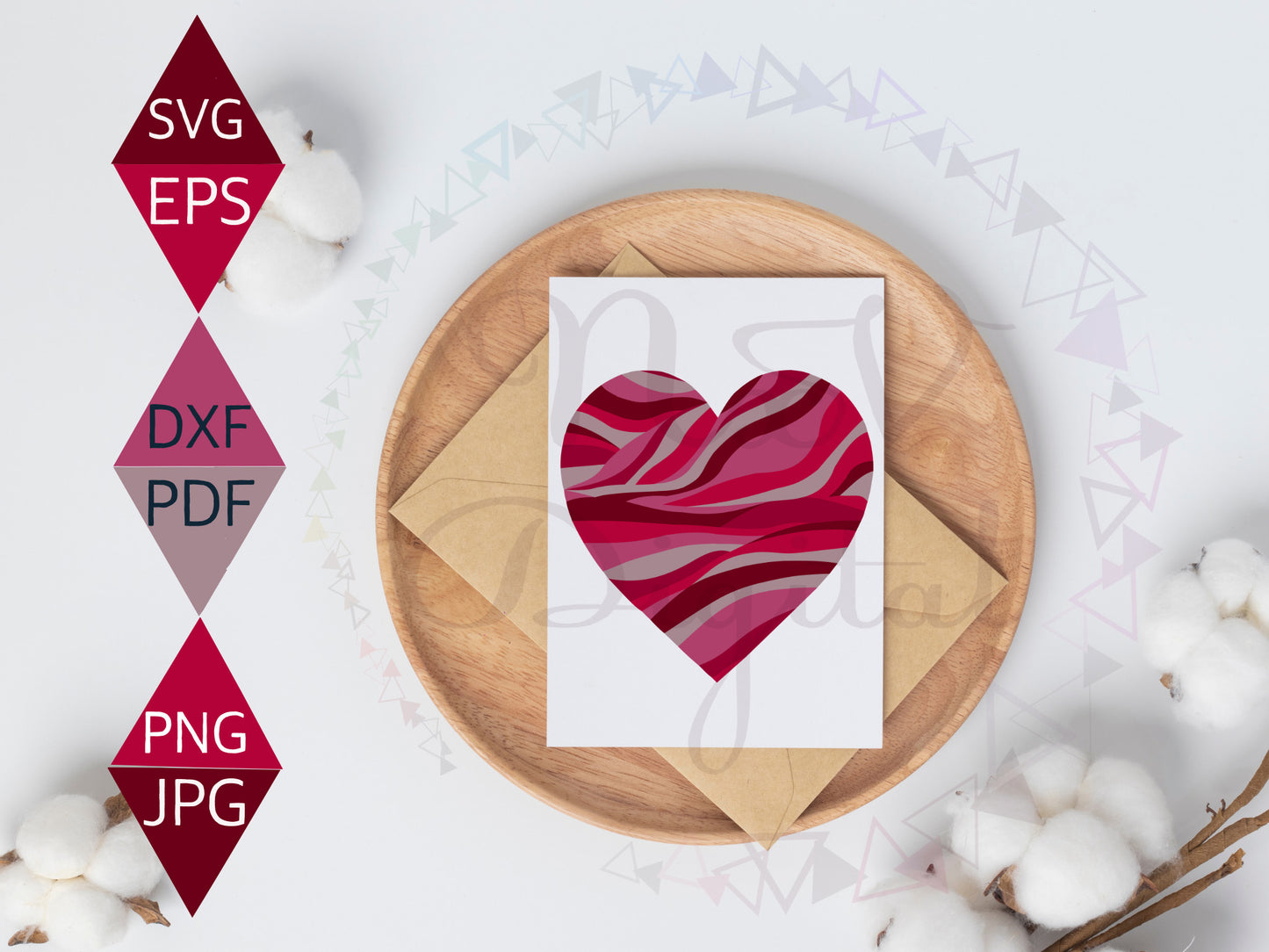 contemporary heart shaped art print in greeting card, Red and Pink Shaded Design