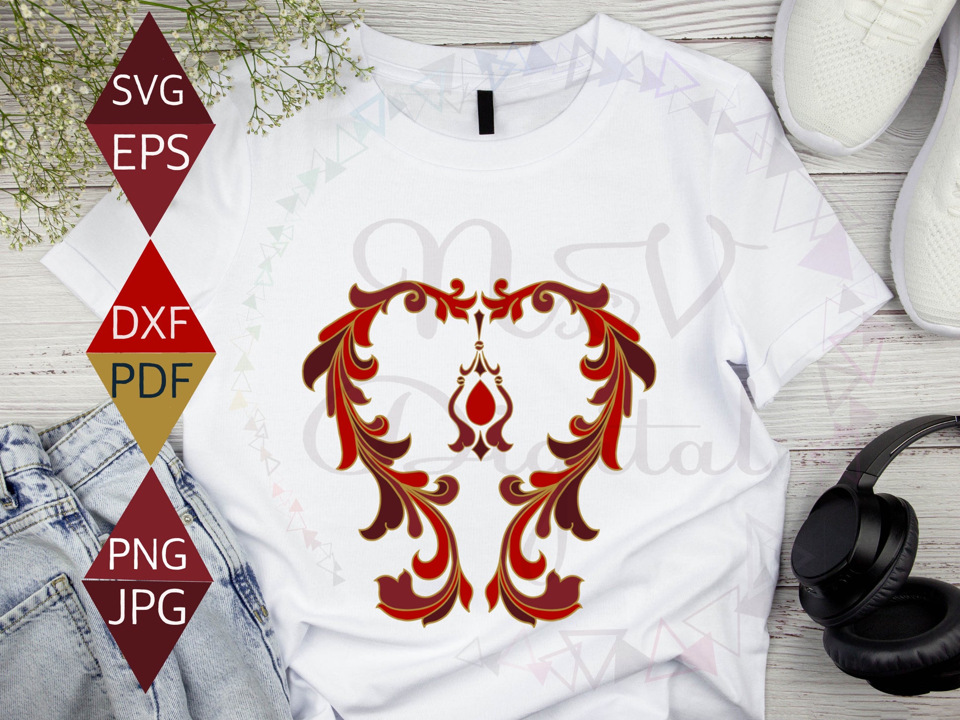 Art Nouveau Floral heart Svg on white T-shirt
