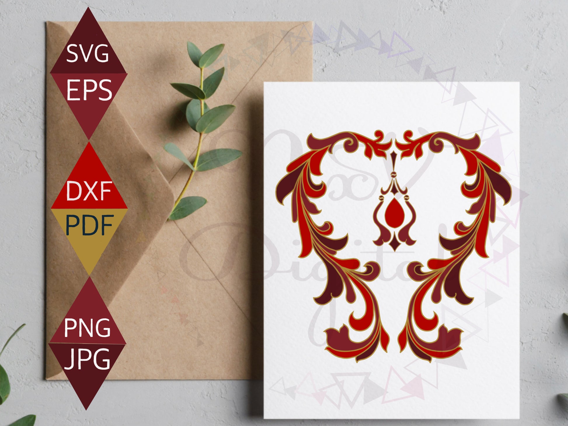 Art Nouveau Floral heart Svg on greeting cart