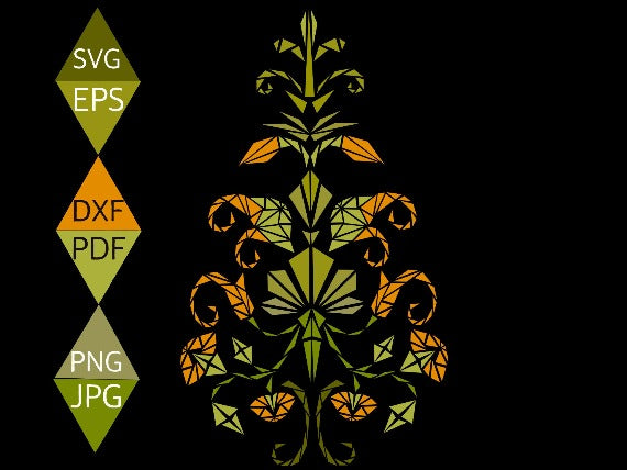 Art Nouveau Christmas Tree Svg on black background