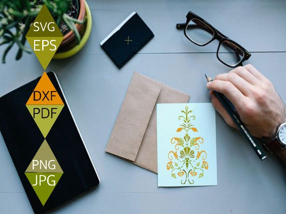 Art Nouveau Christmas Tree Svg on greeting card