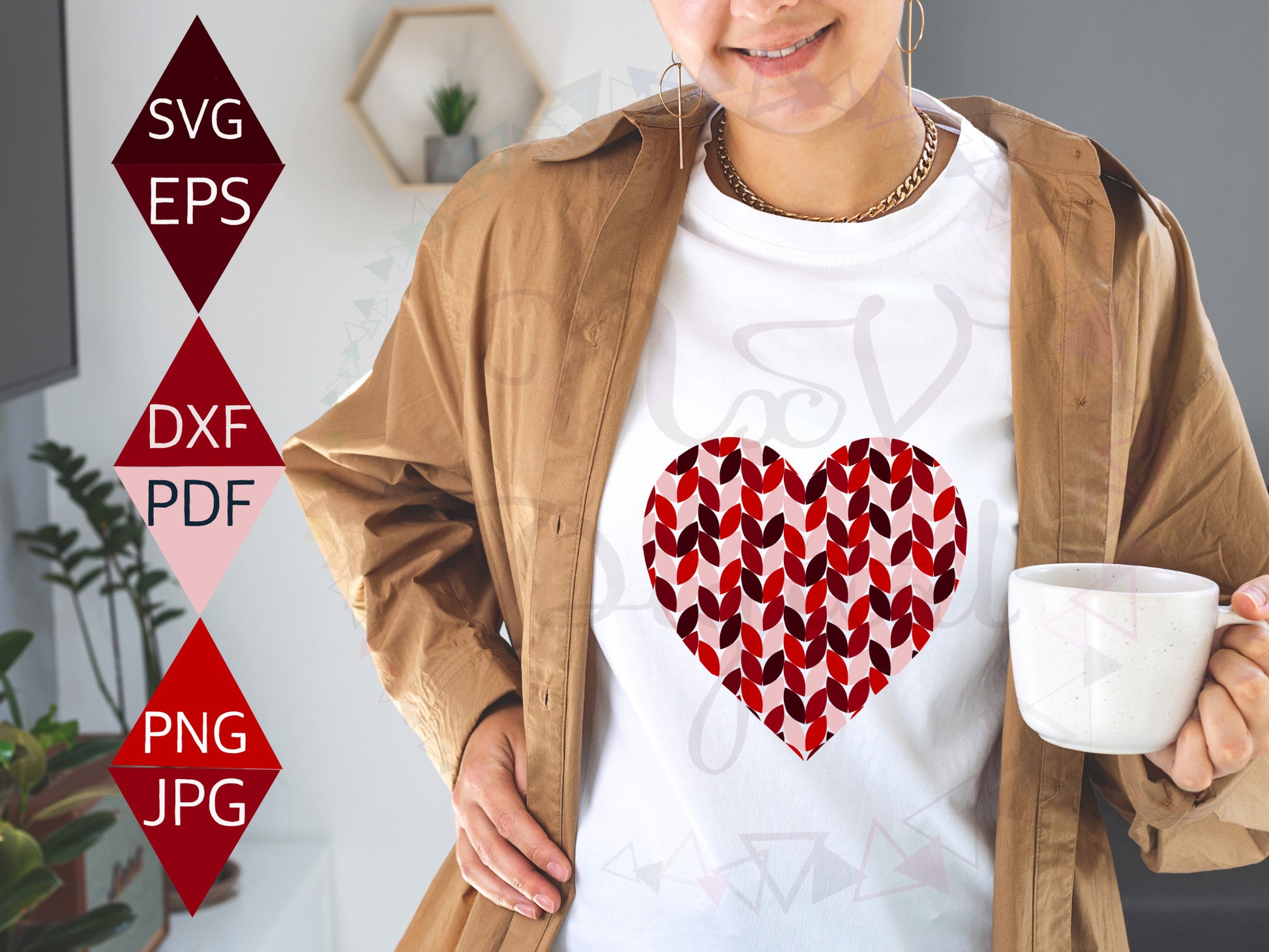 Modern leaf heart shaped design on T-shirt