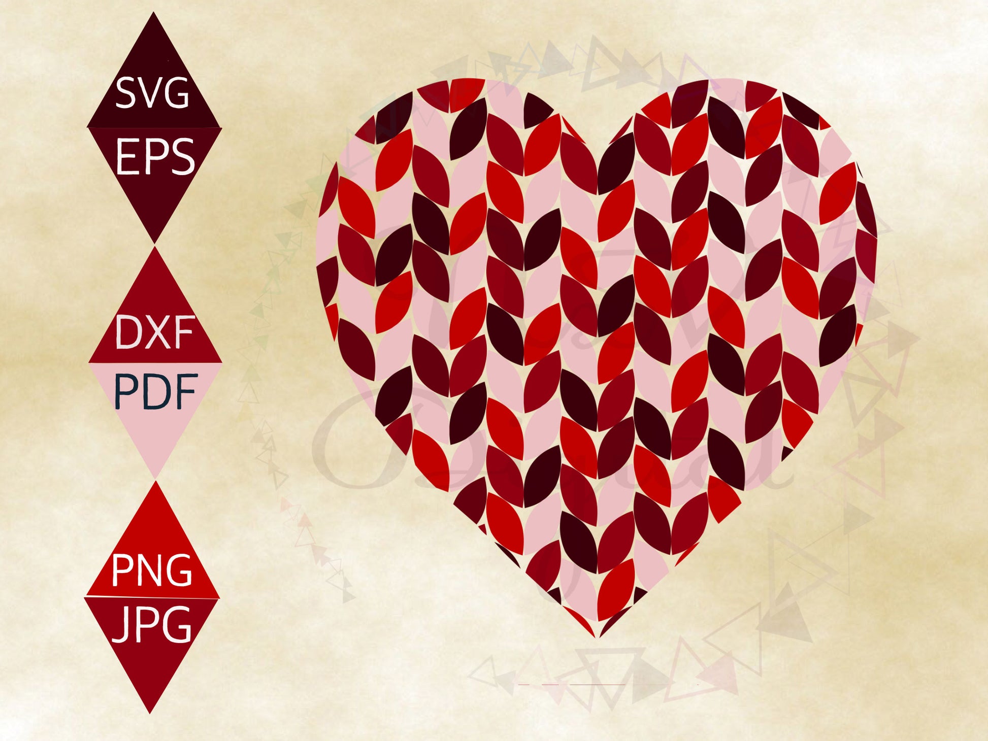 Modern leaf mid century heart shaped design PNG