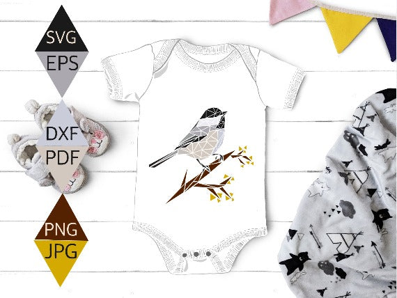 Black capped chickadee svg print on onesies