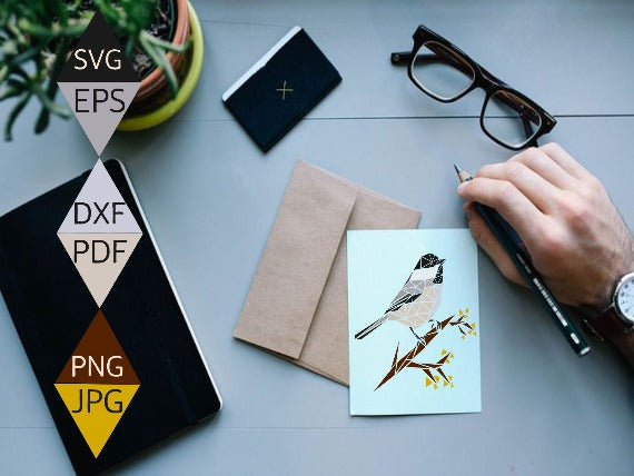 Black capped chickadee in tree digital art print