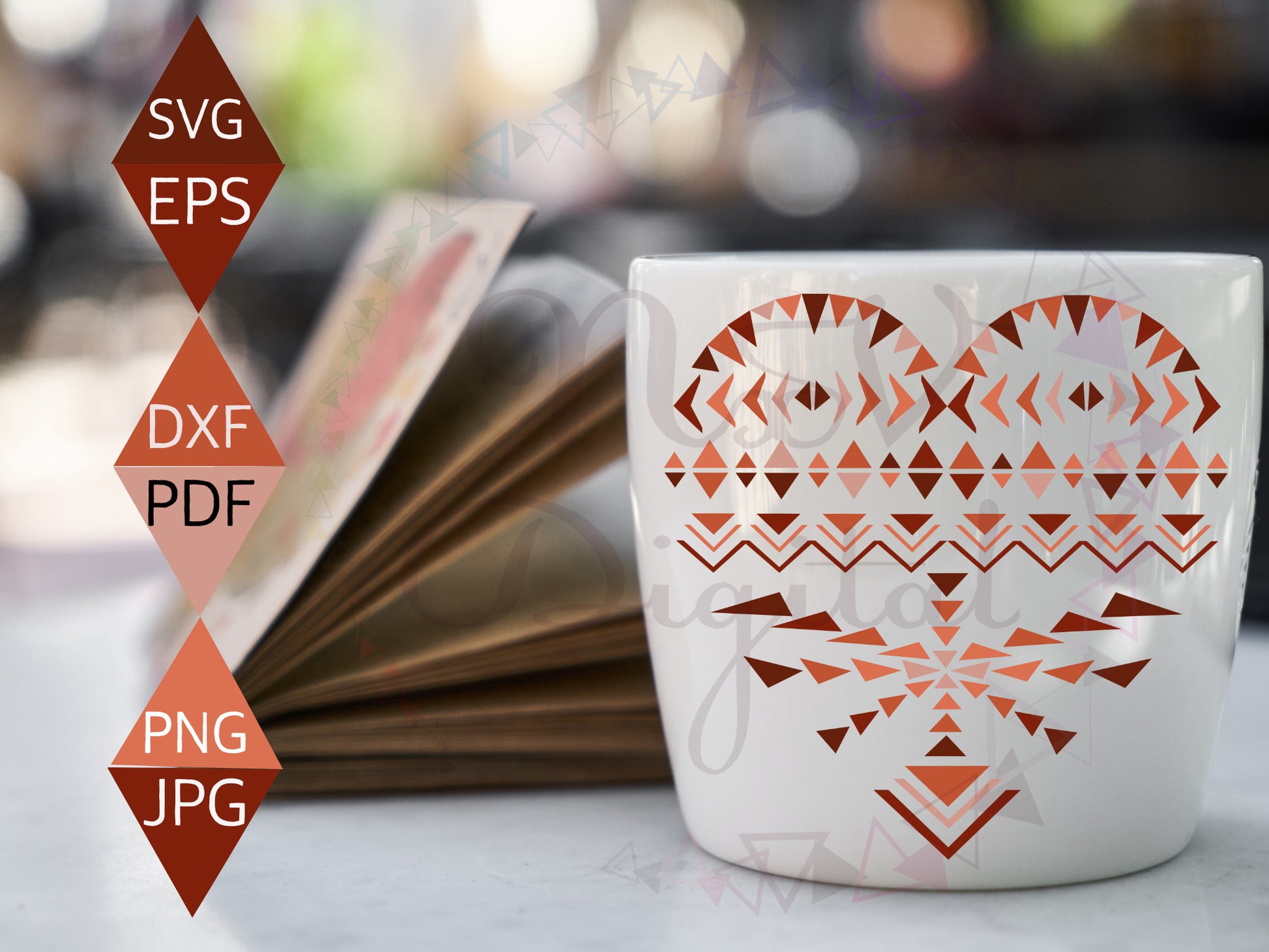 South western design valentines heart shaped svg on white mug