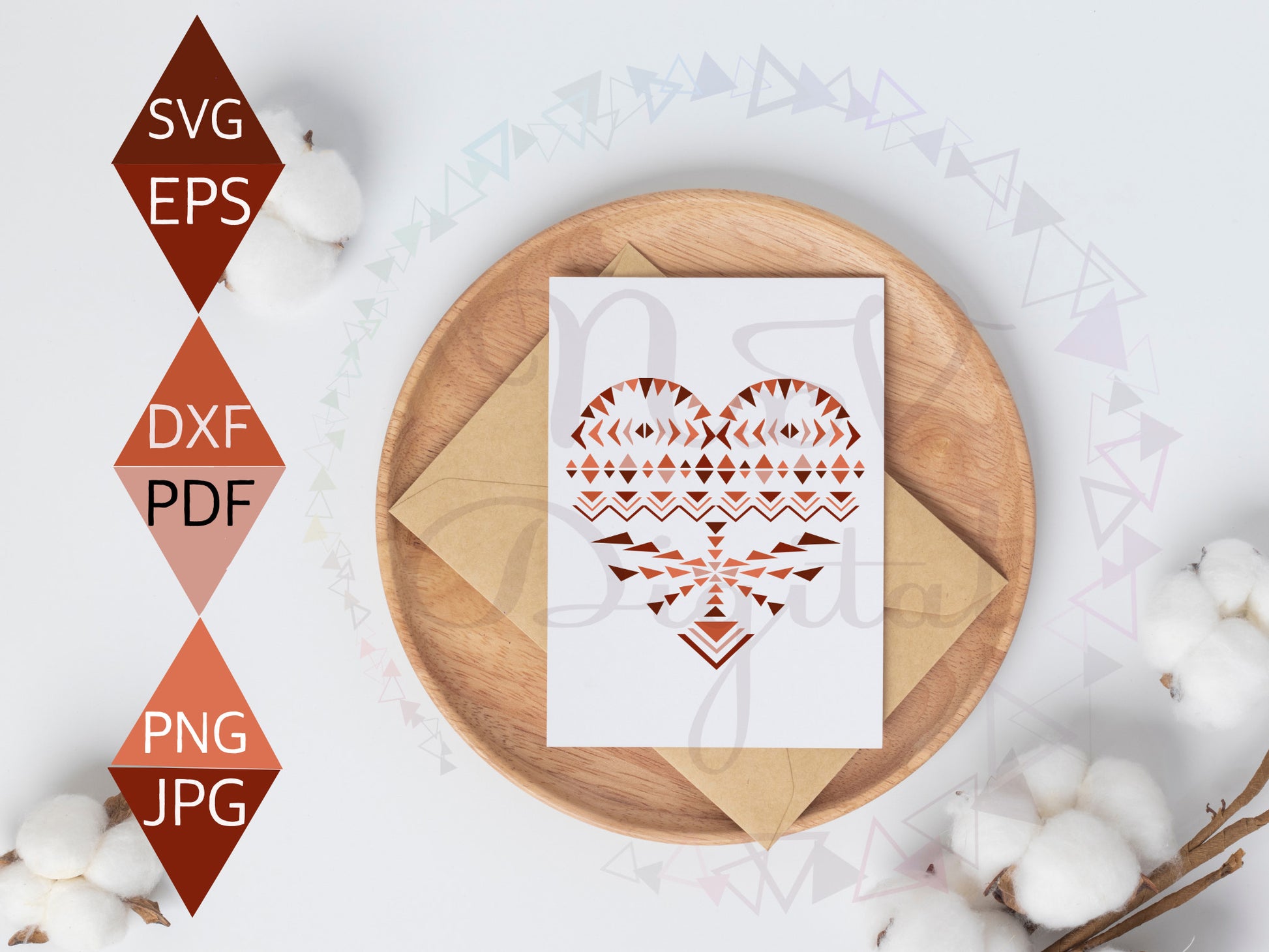 South western design valentines heart shaped PNG on gift card