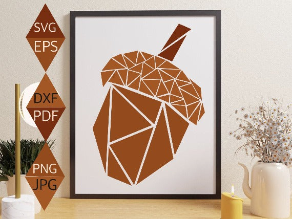 Acorn Brown Nut Mosaic Design on Black Framed Wall Art