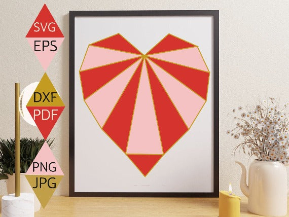 Art Deco heart with gold border on black framed wall art