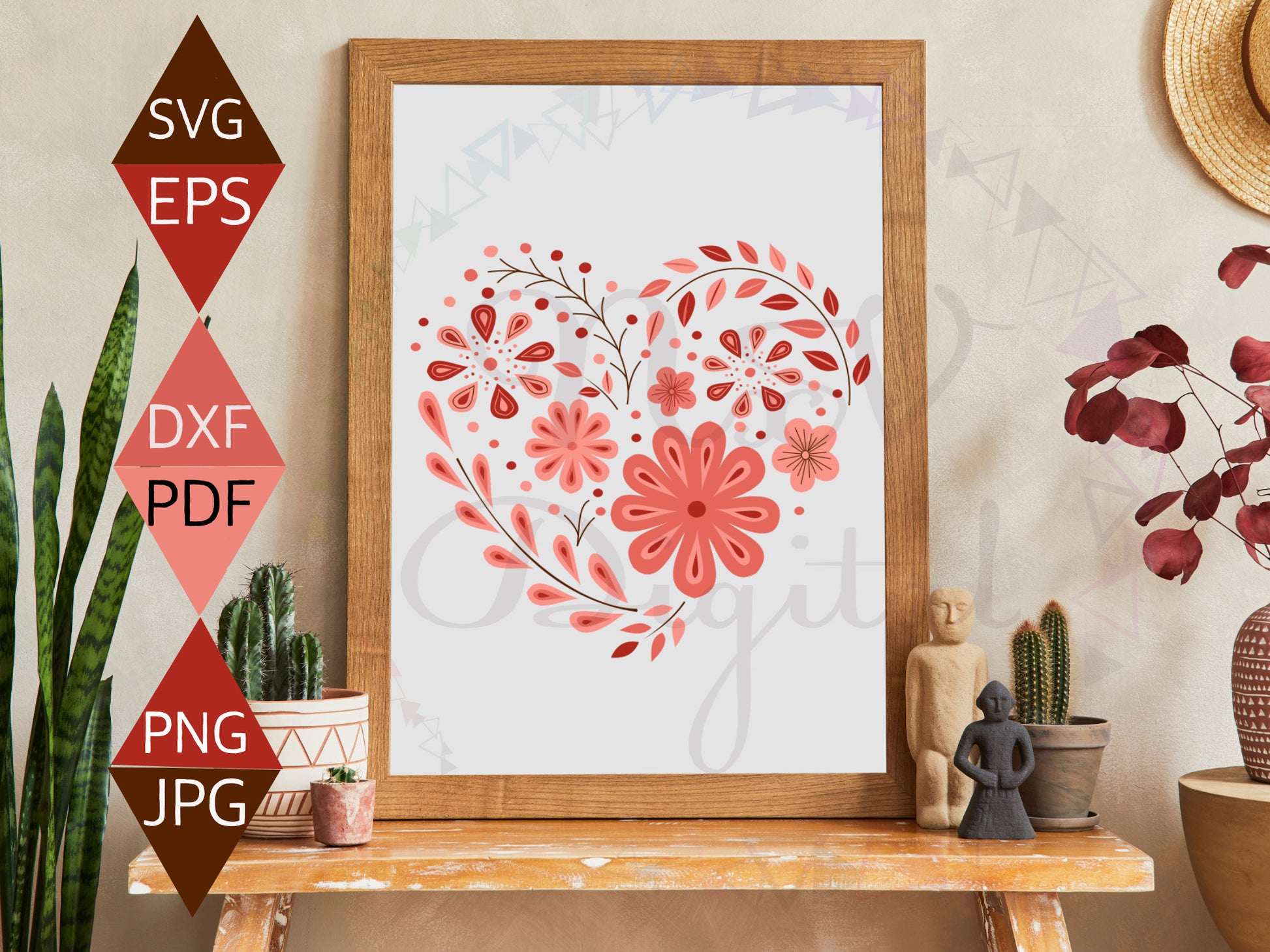 Modern heart shaped design on wood framed wall art