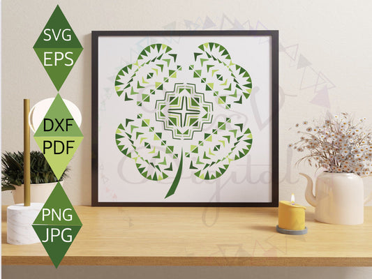 South Western Pattern St. Patricks Day four clover svg