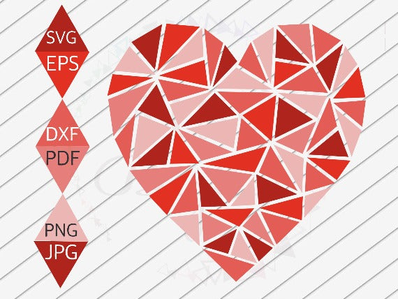 Abstract Mosaic Heart shaped svg, Red shaded heart digital print