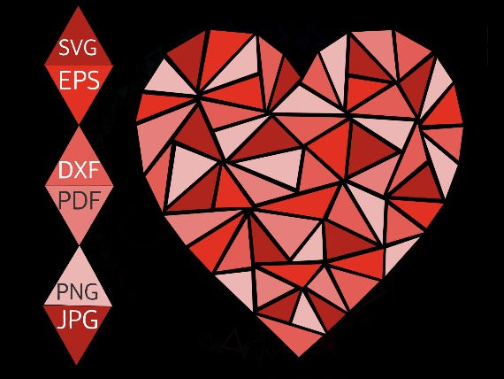 Red Mosaic Heart on Black Background