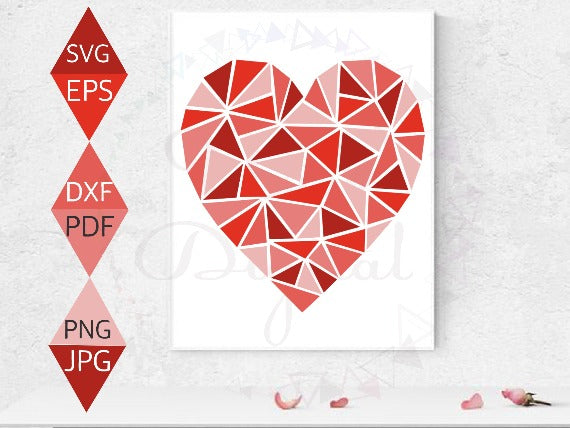 Red Mosaic Heart print on white canvas