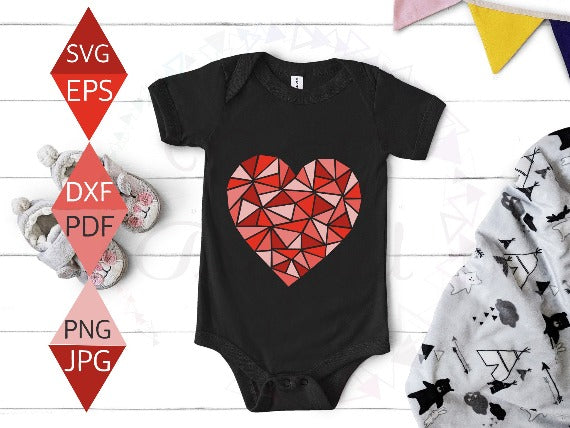 Cute Red Mosaic Heart Baby Onesie