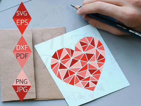 Red Mosaic Heart on white greeting card