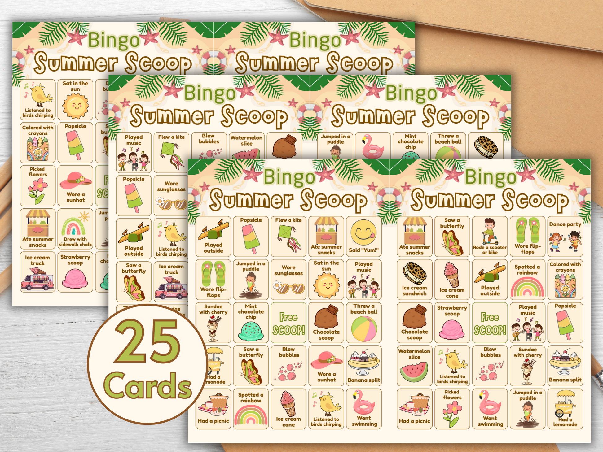 Kids ice cream-themed summer activity printable card