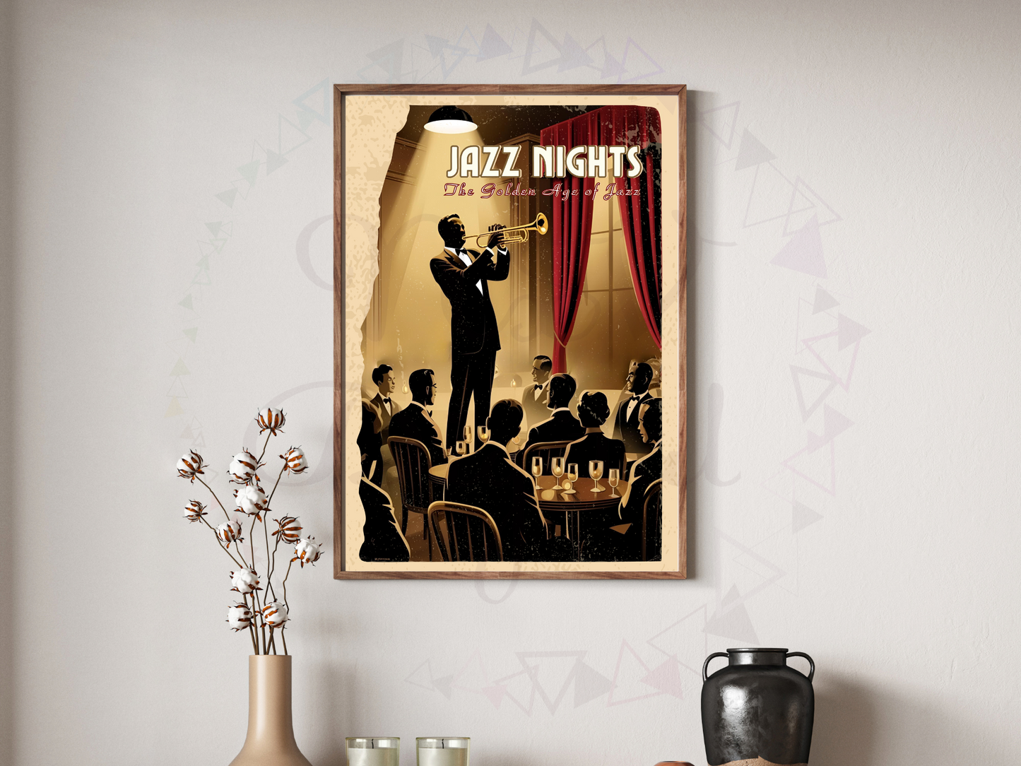 Jazz musician silhouette printable in a vintage scene