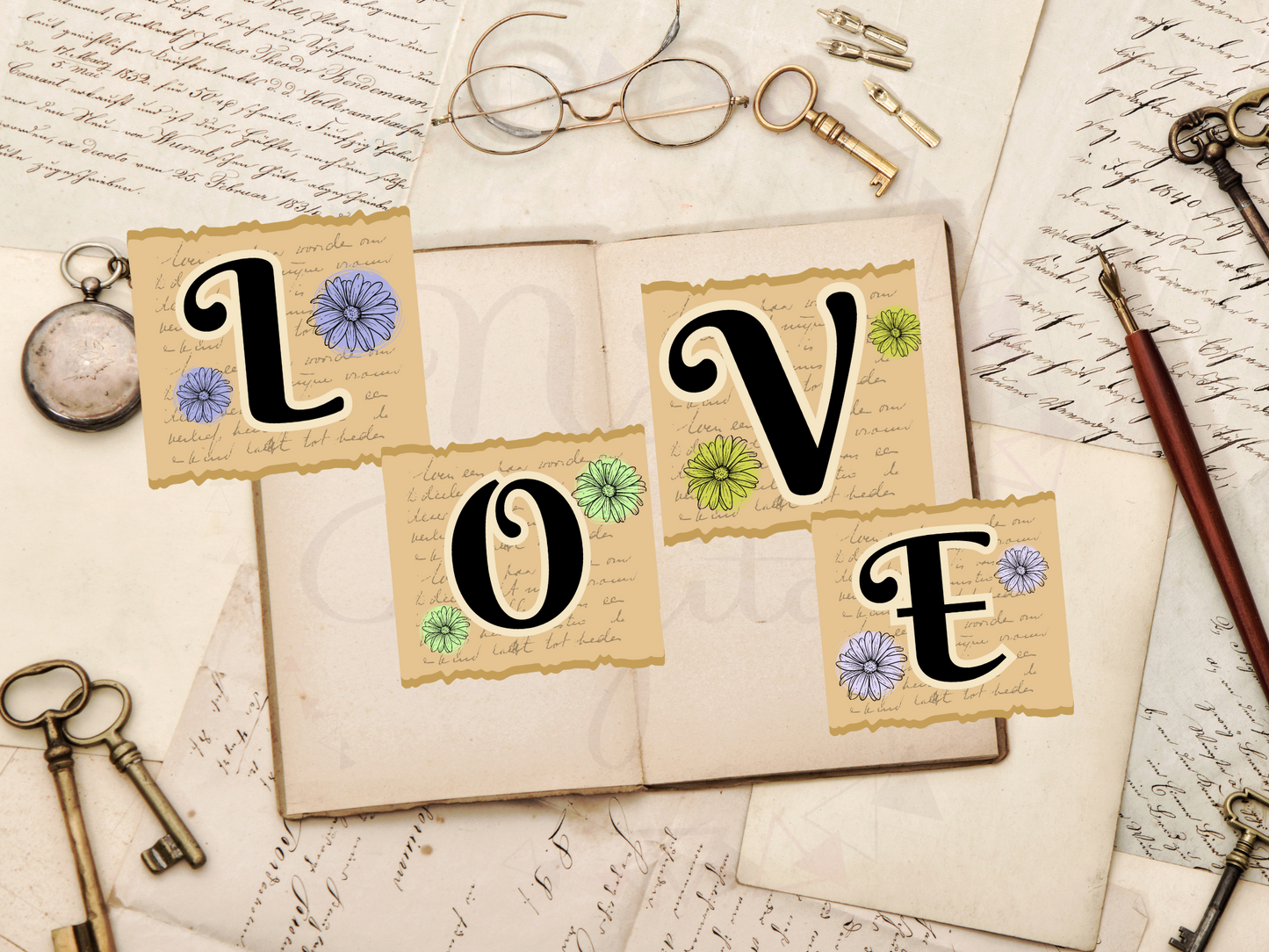 junk journal flower love printable
