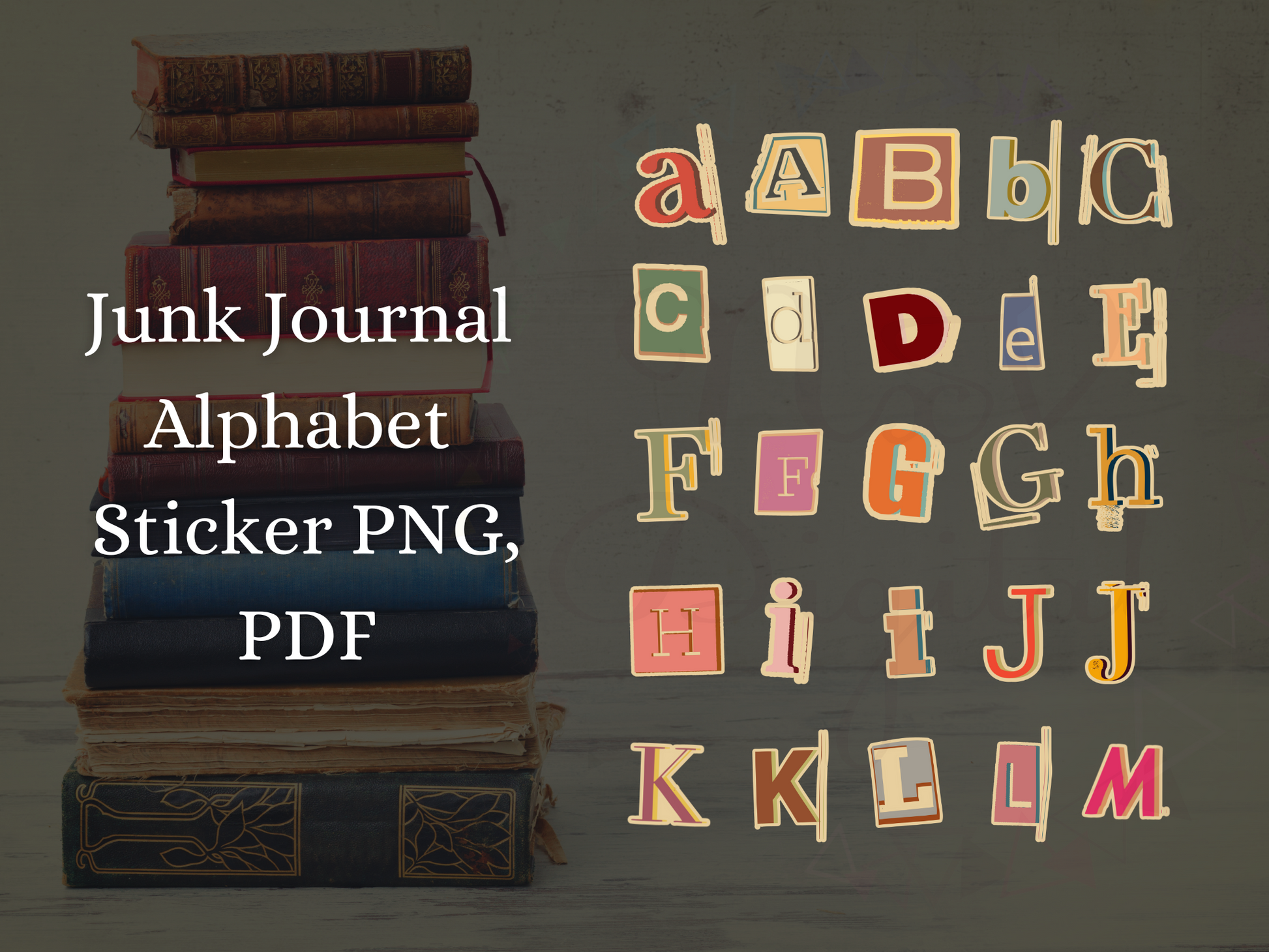 Cute Vintage Colour Alphabet Sticker bundle Png