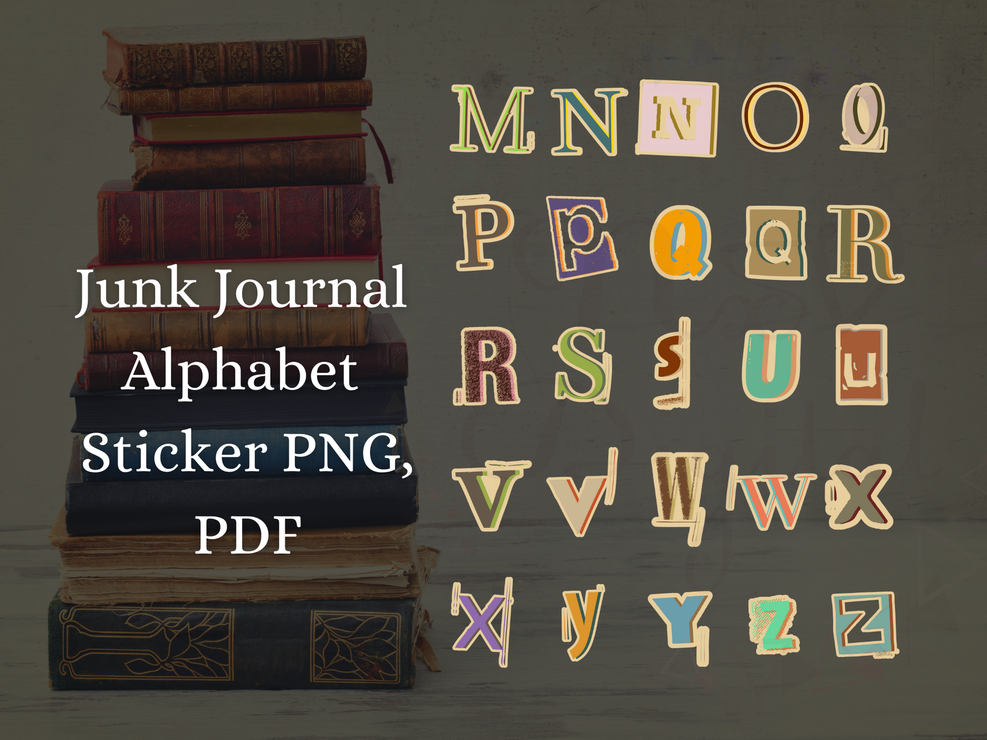 Cute Vintage Colour Alphabet Sticker bundle Png