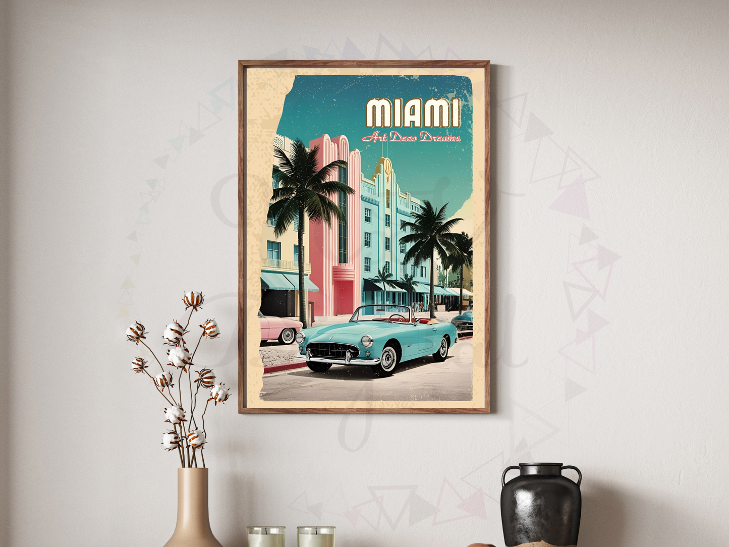 Miami Art Deco Vintage Travel Poster | Printable Retro Wall Art