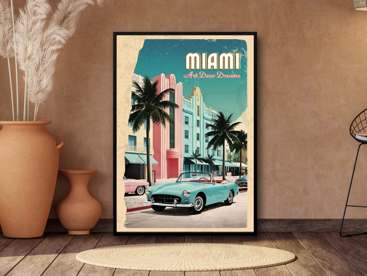 Miami Art Deco Vintage Travel Poster | Printable Retro Wall Art