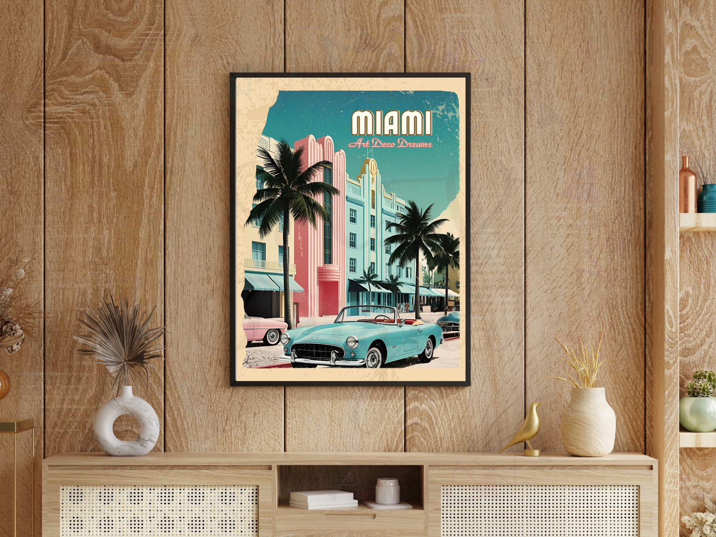 Miami Art Deco Vintage Travel Poster | Printable Retro Wall Art
