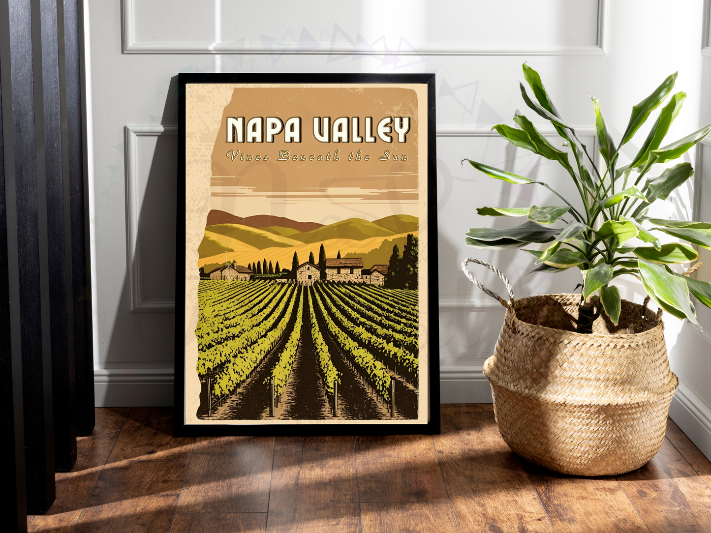 Printable Napa landscape poster held in hand mockup