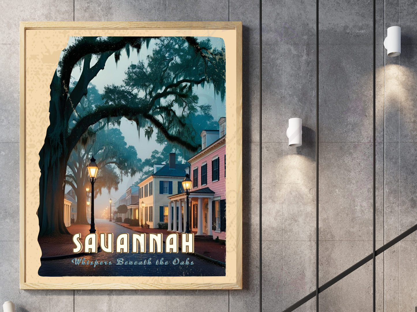 Retro Savannah Georgia wall art in soft vintage colors