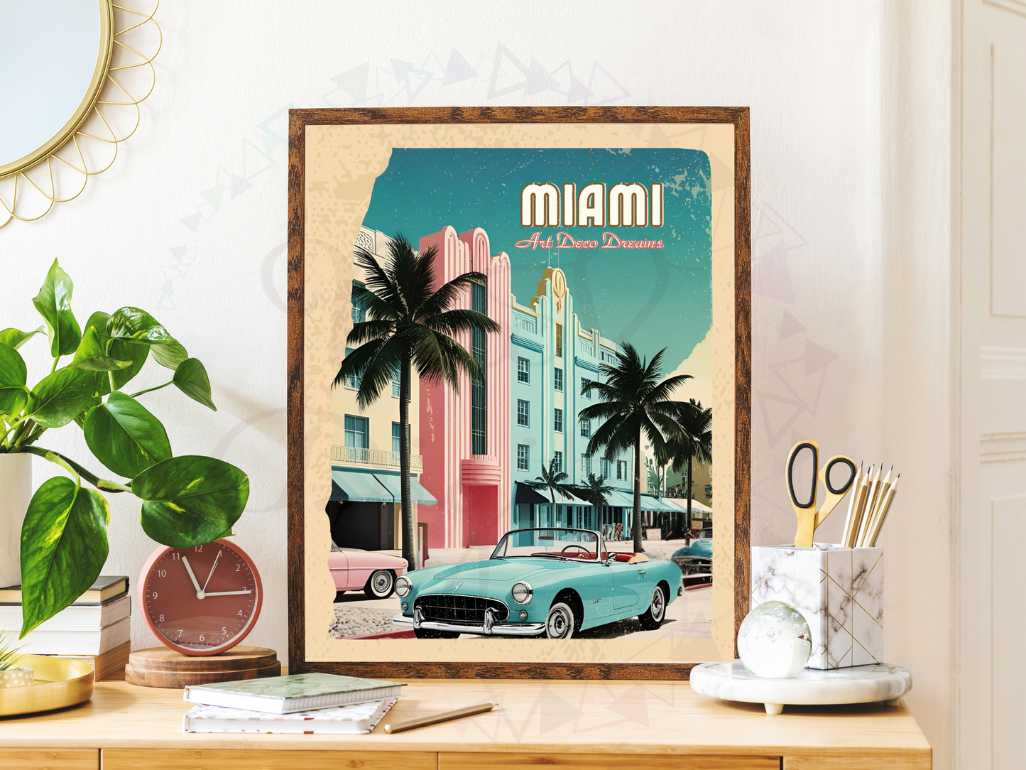 Miami Art Deco Vintage Travel Poster | Printable Retro Wall Art