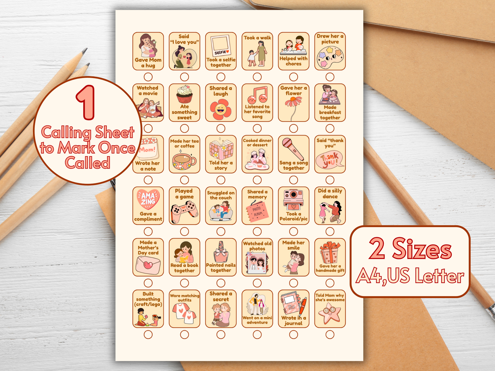 Cute token markers in large and small sizes for bingo game