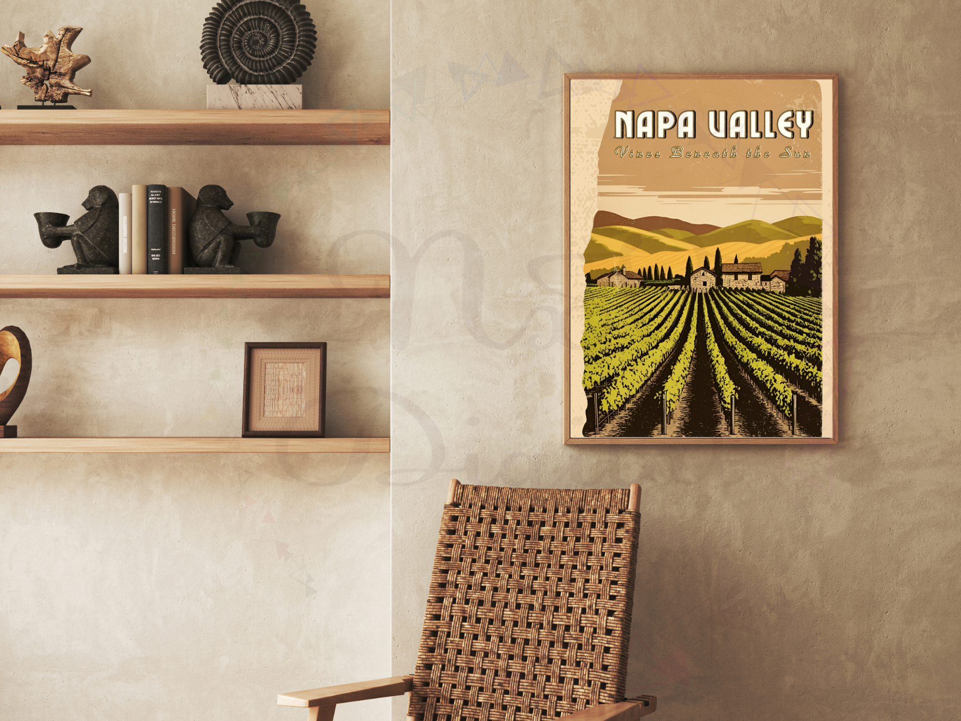 Place-in-book mockup featuring Napa Valley travel print