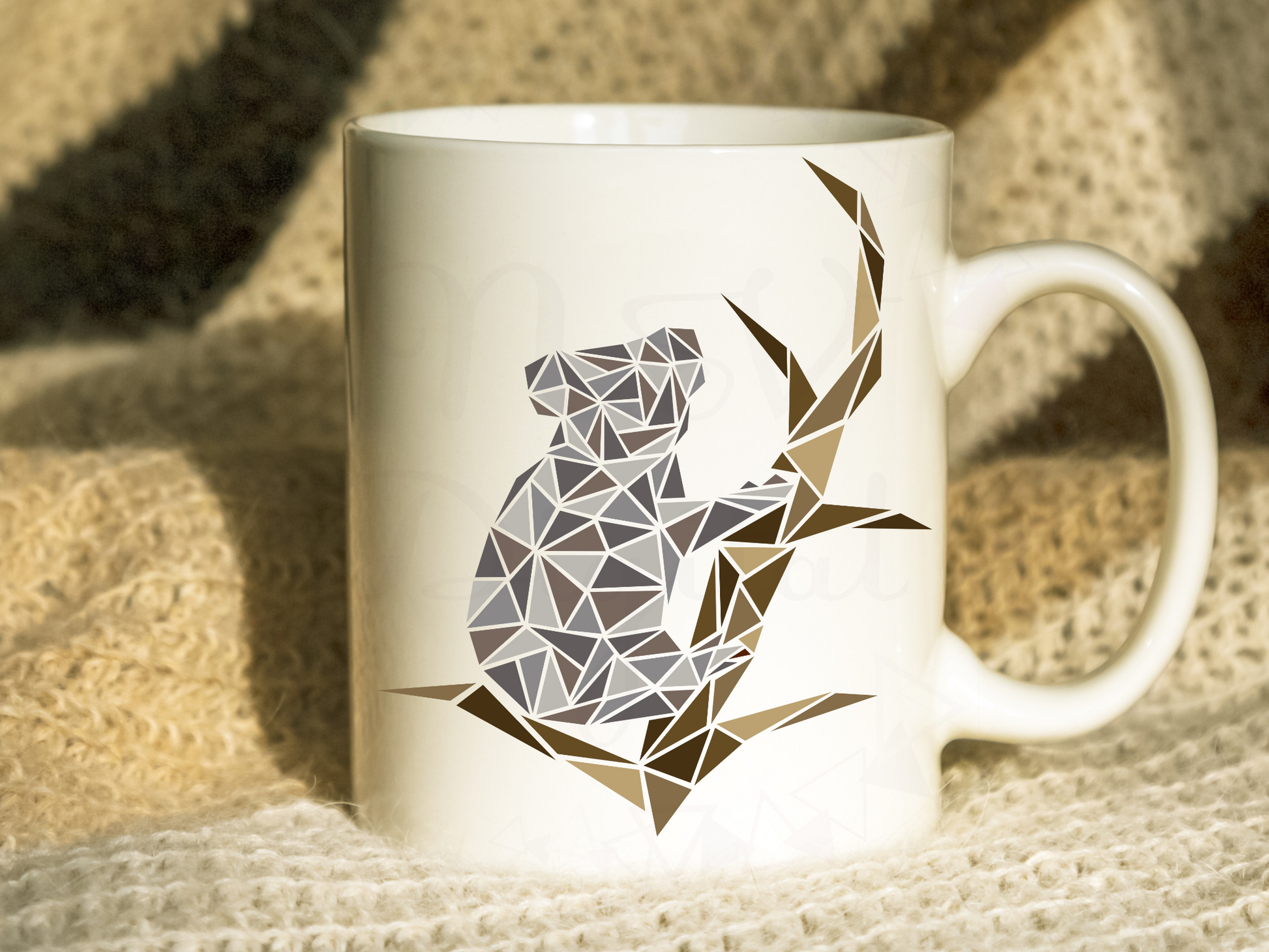 Geometric koala bear design in brown and grey tones tribal style