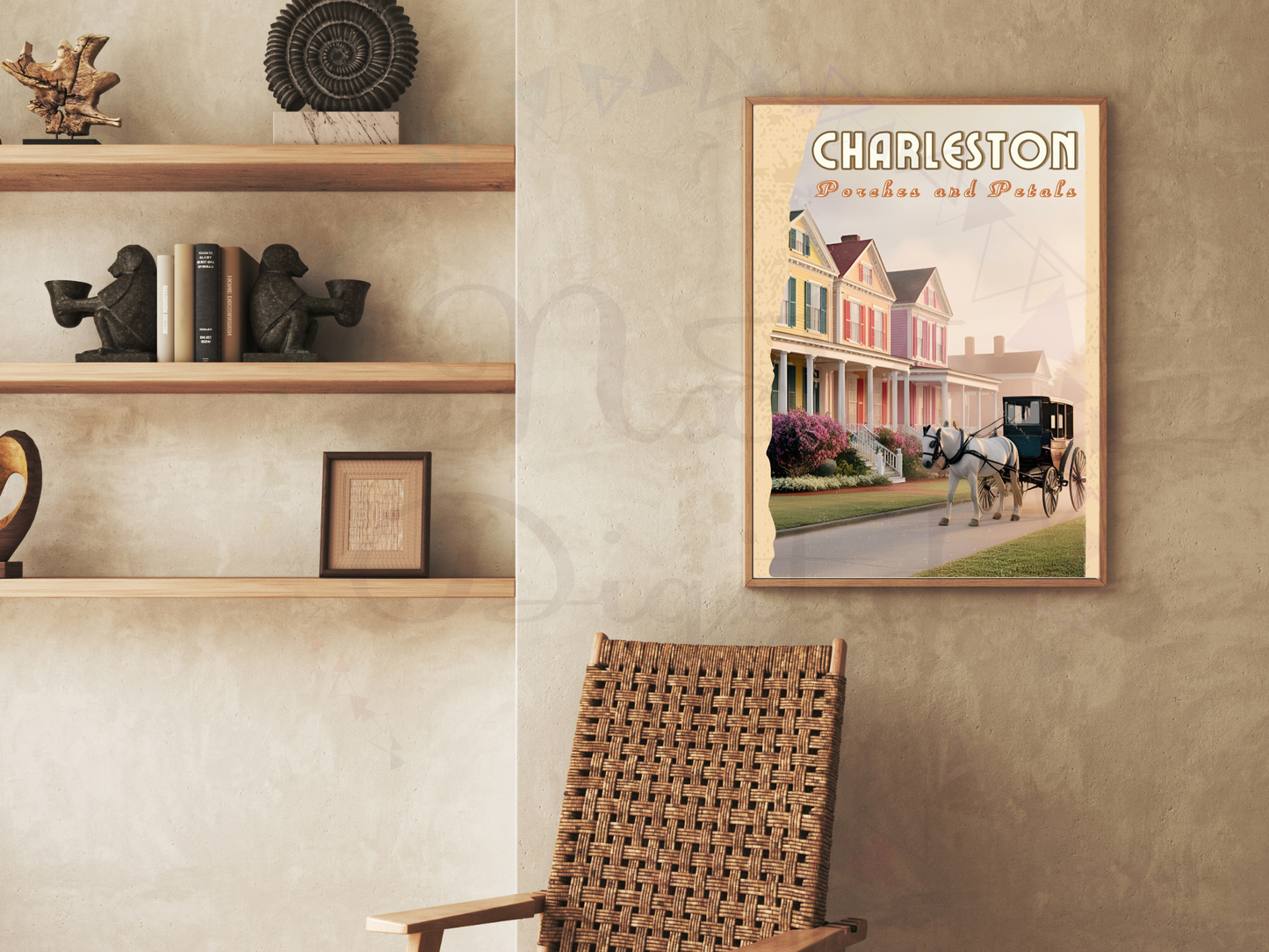 Historic Charleston travel poster in soft vintage tones