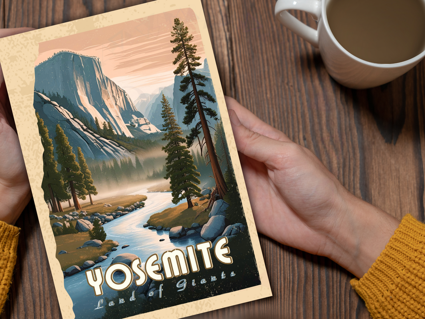 Yosemite wilderness art print placed in a book-style mockup