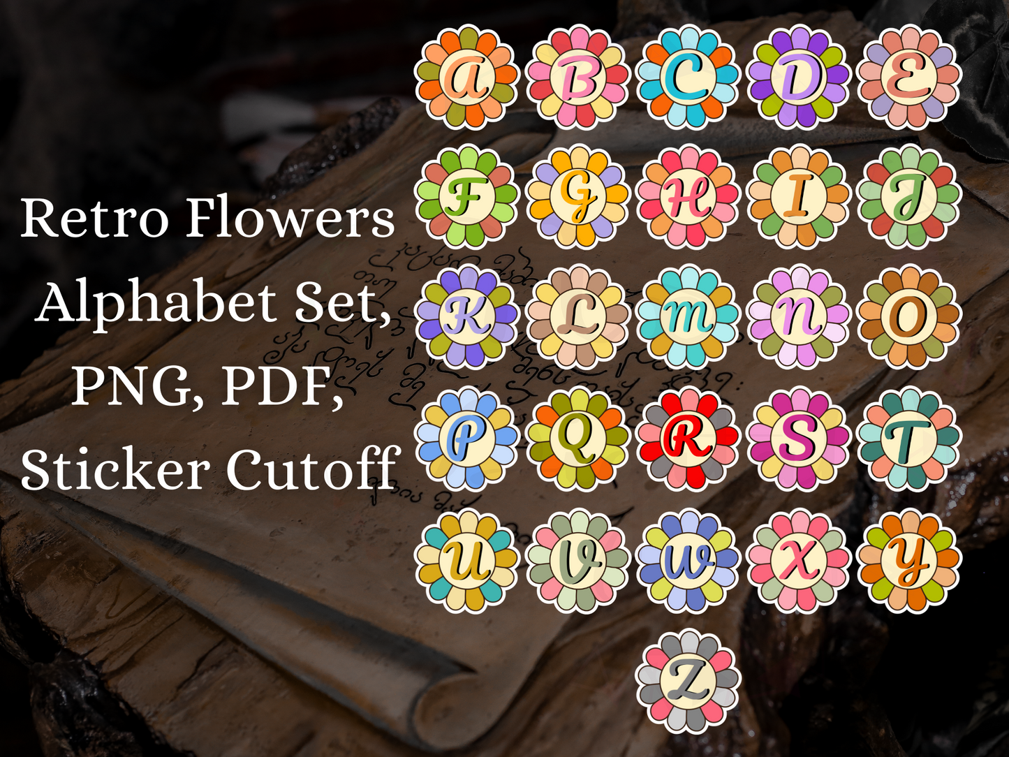 Set of 36 Retro Flower Alphabet
