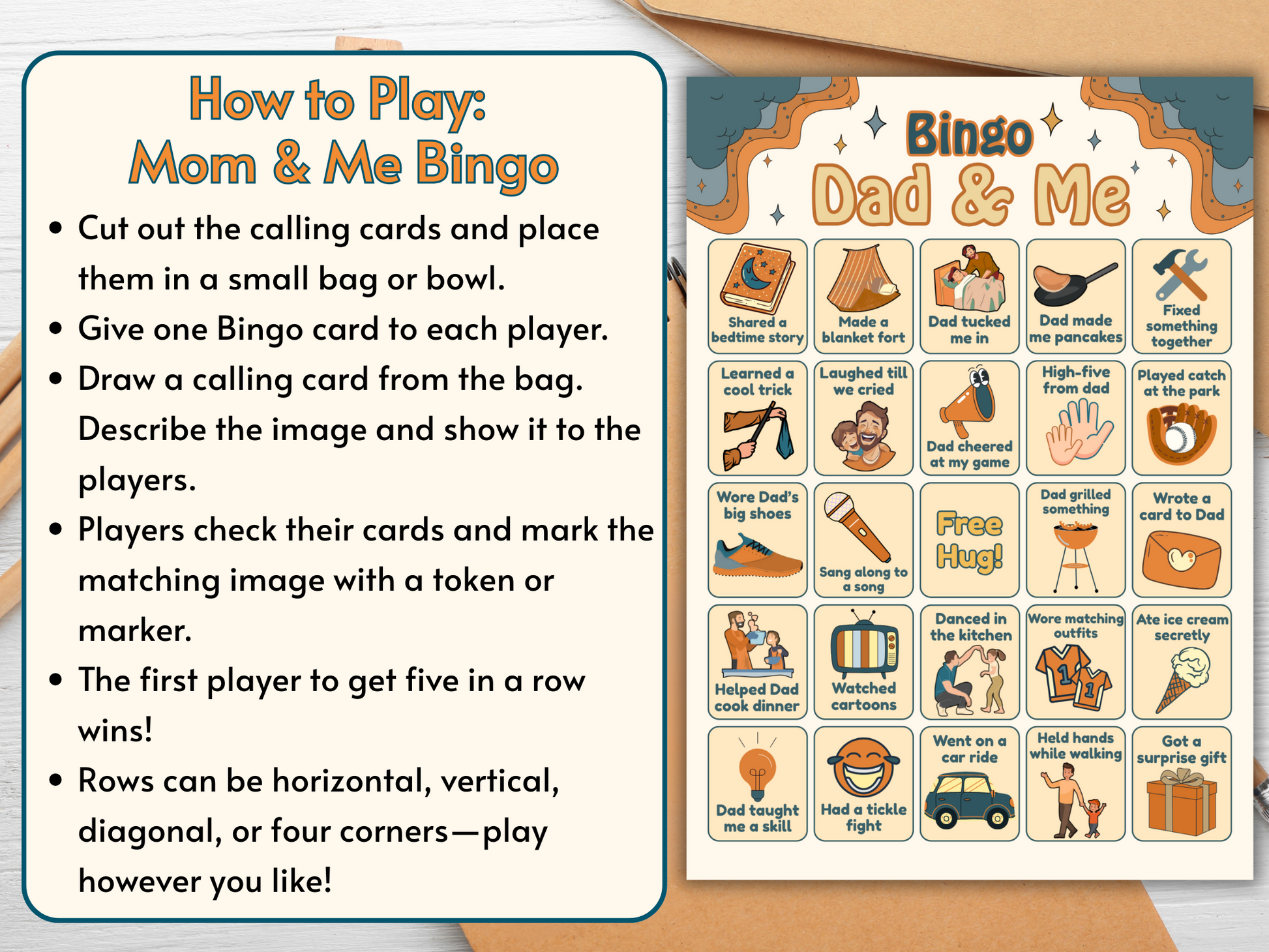 Retro Style Dad and Me Bingo Printable for Father's Day Fun