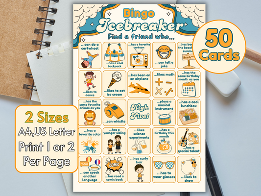 Printable Icebreaker Bingo sheet with fun classroom questions