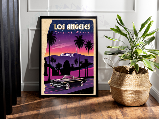 Printable LA cityscape with stars and city lights