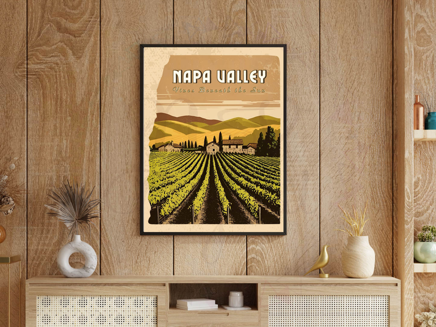Retro Napa Valley art print perfect for wine lovers