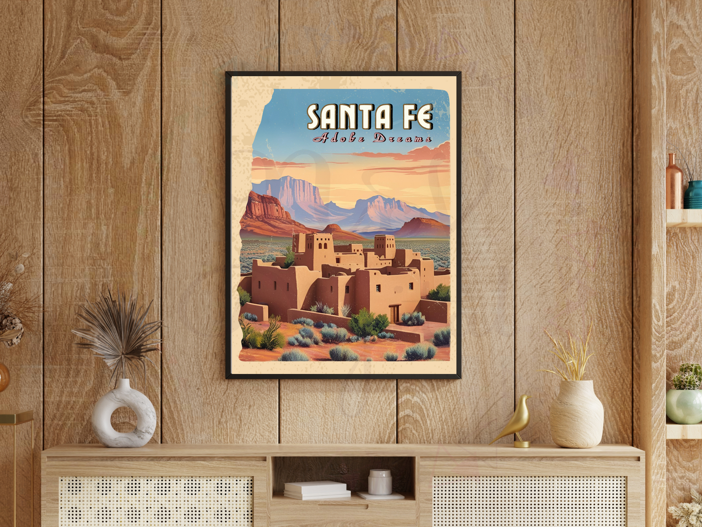 Santa Fe digital art with vintage southwest architecture