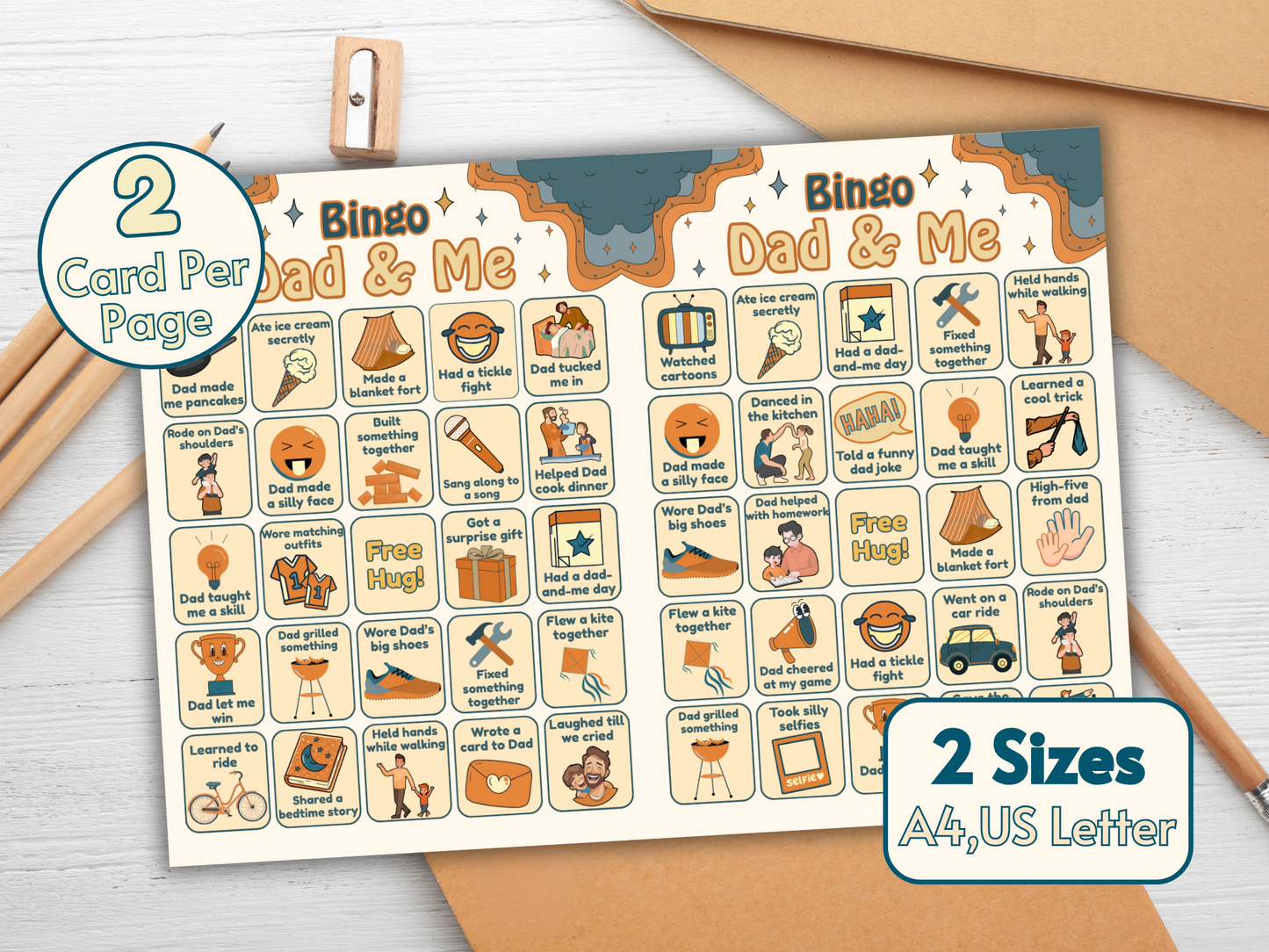 Printable Dad Bingo Cards in A4 and US Letter Sizes - Digital Download
