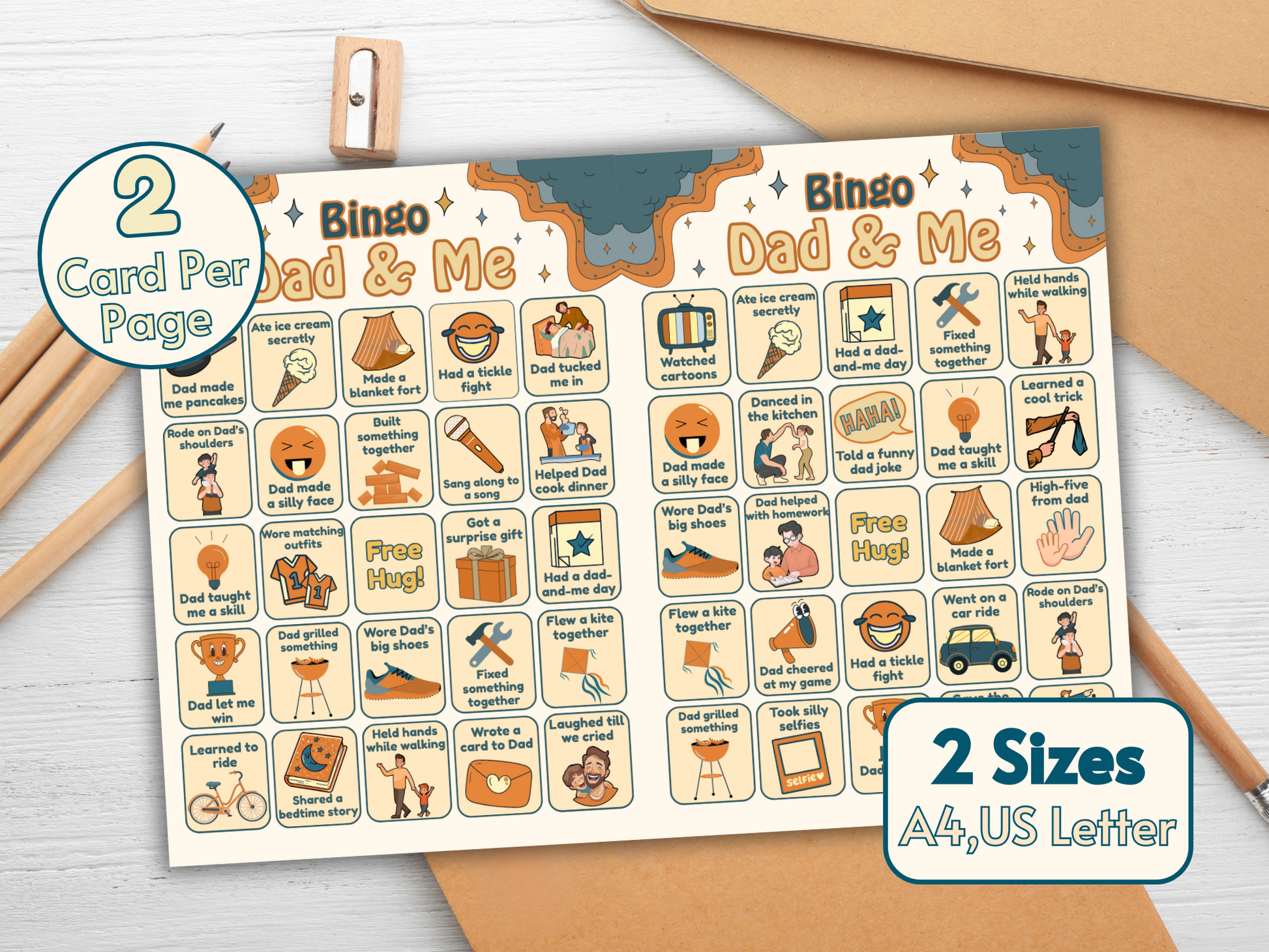 Printable Dad Bingo Cards in A4 and US Letter Sizes - Digital Download