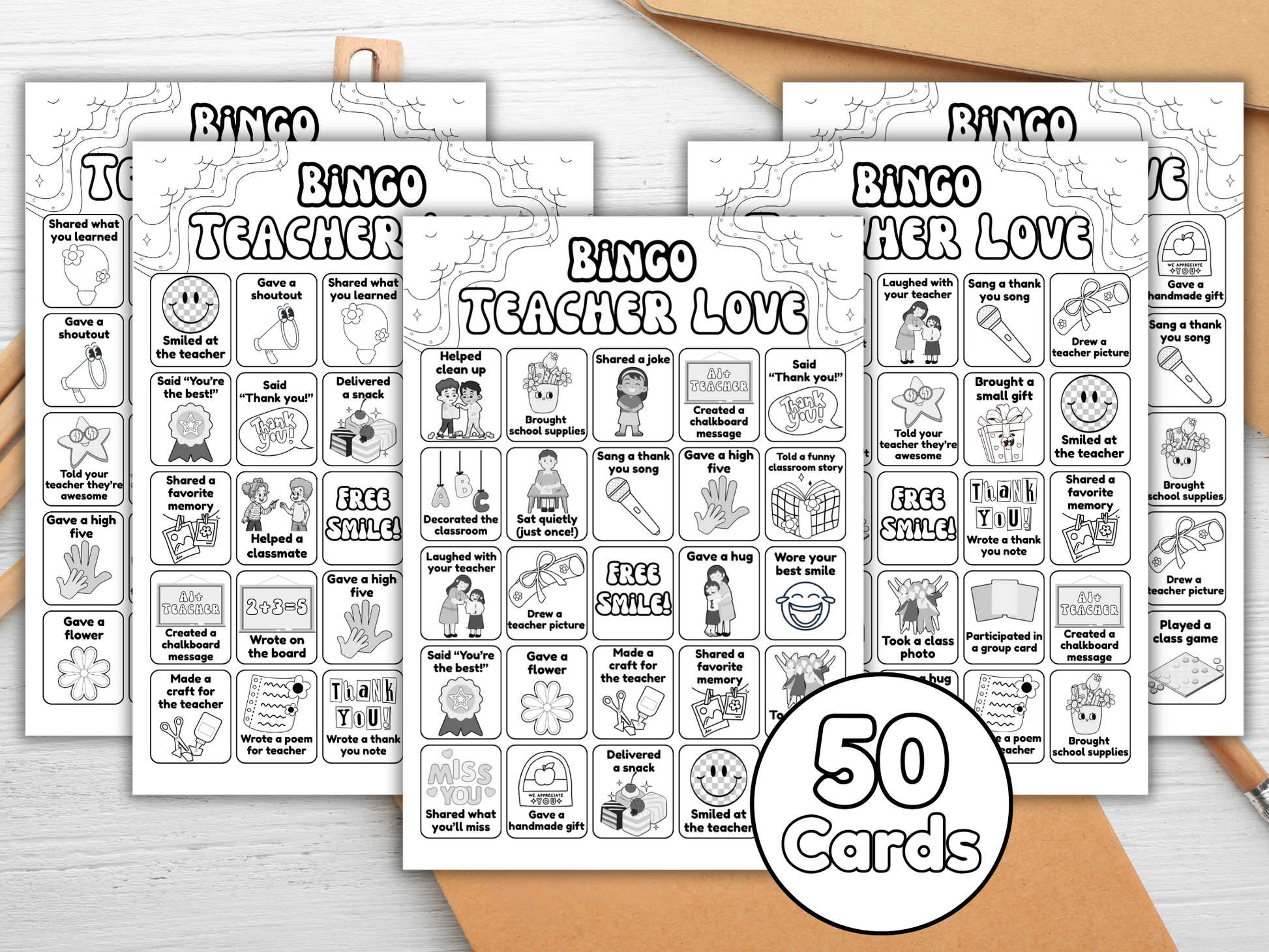 A4 size bingo cards single per page – black & white for coloring