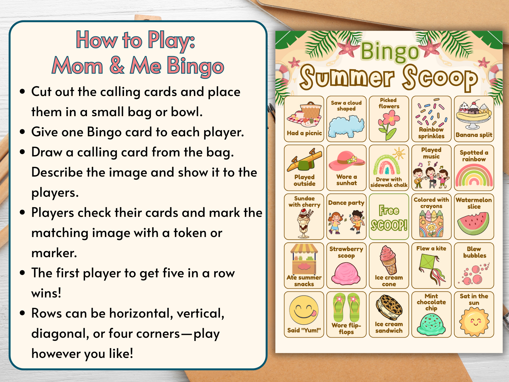 Double summer bingo cards per page – US letter size preview