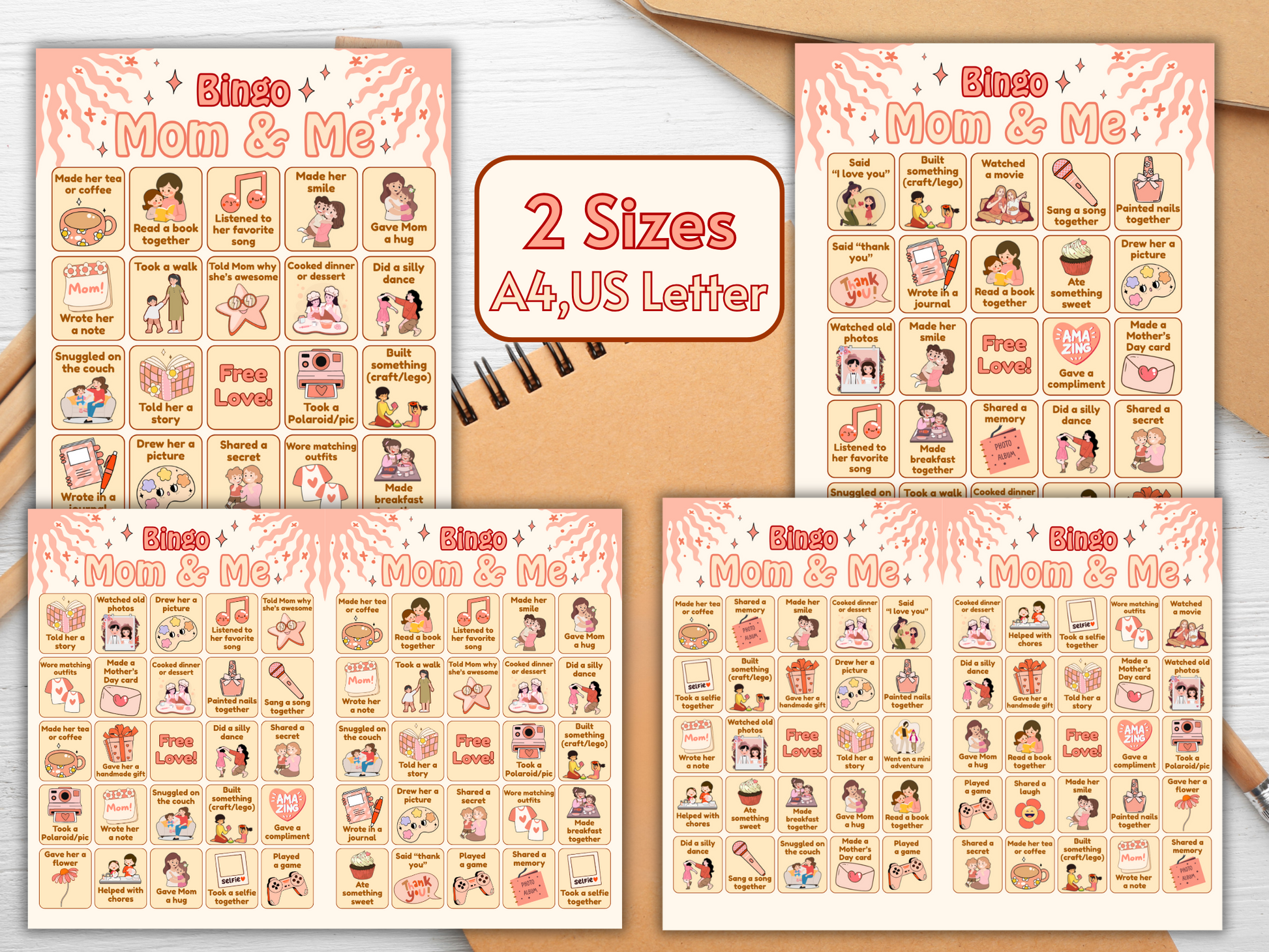 Digital download pastel bingo set with mom and child theme