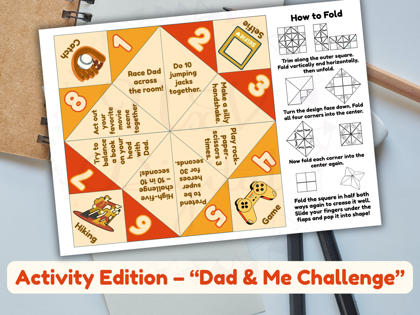 Cootie catcher craft placed in a gift box with card